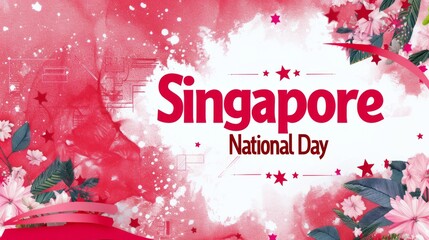 Singapore National Day banner with text "Singapore National Day"