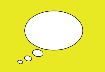 Comic book speech bubble (indicating thought), without text (empty blank), filled with white, bordered in black, over a yellow background.
