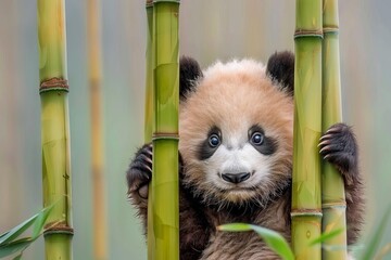 curious panda cub adorable baby exploring bamboo habitat wildlife photography