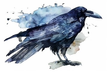 Fototapeta premium Ominous Raven Watercolor Art A Dark and Mysterious Poster Design