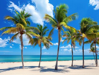 Sunny Afternoon in Beach: Palms, Ocean, and Blue Skies in Beautiful Landscape