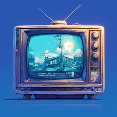 Bring Back Nostalgia with this 1990s Television Set Showcasing a Vibrant Urban Landscape