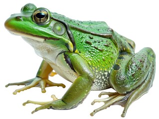 Obraz premium Side View of Edible Frog Looking Up - Isolated Green Amphibian Batrachian Creature Cut-Out
