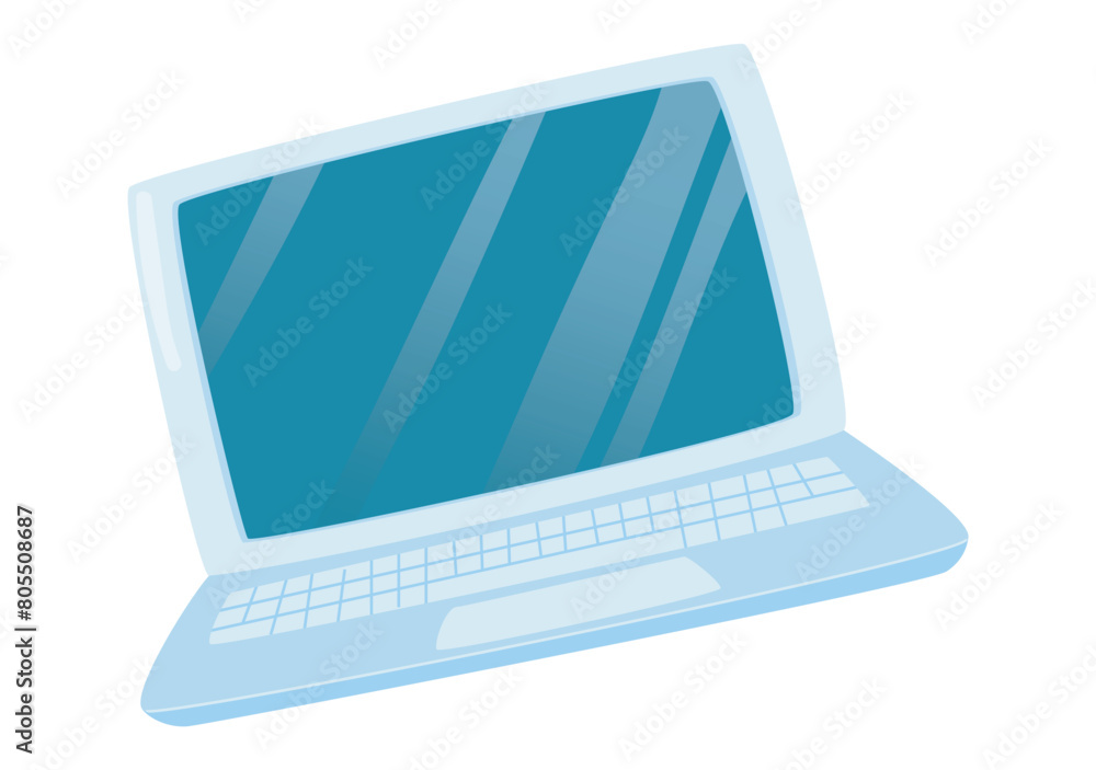 Poster laptop in flat design. portable computing device with keyboard for office. vector illustration isola