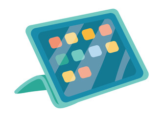 Tablet on stand in flat design. Portable computing device with touchscreen. Vector illustration isolated.