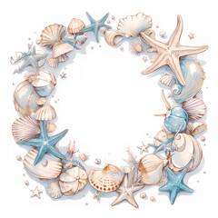Vintage Sea-Inspired Frame with Starfish and Seashells - Perfect for Beach Themed Decorations