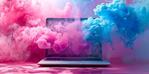 computer with color smokes
