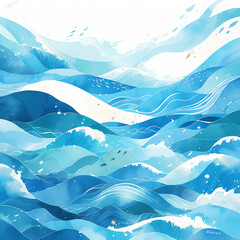 Vivid maritime-inspired abstract art piece showcasing watercolor waves in hues of blue and white. Perfect for oceanic themes and coastal aesthetics.