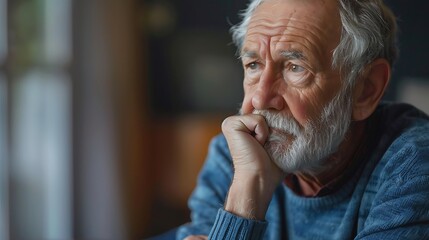 unhappy pensive older man thinking about problems, lost in thoughts, looking into distance, sitting alone,deppres retired man, thinking abount financial and Healthcare.