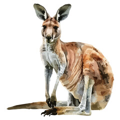 Watercolor Illustration of a kangaroo, isolated on a white background, kangaroo clipart, kangaroo vector, kangaroo painting, kangaroo art, drawing clipart, kangaroo Graphic.