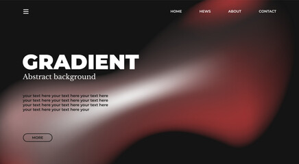 Abstract gradient web page design template, background with smooth blur shapes and sample text, copy space. Orange, red, pink and black color.Copy space.Wavy liquid gradient mesh.Grapic design.