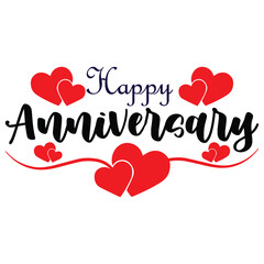 Happy Anniversary card. Beautiful greeting banner poster calligraphy inscription black text word gold ribbon. Hand drawn design. Handwritten modern brush lettering white background isolated vector