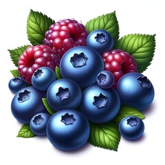 Blueberries and raspberries arranged in a bunch, vibrant and fresh
