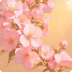 Vibrant Pink Blossoms in Full Bloom Under a Radiant Yellow Sky - Perfect for Floral Artwork and Nature-Inspired Projects