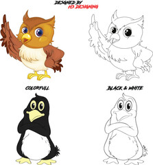 owl and penguin Animal outline VECTOR .eps