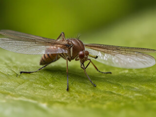fly on a green leaf. macro
