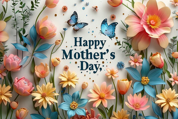 Happy mother's Day flowers and butterflies