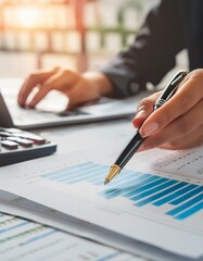Fototapeta premium Professional Analysing Graphs and Charts - Financial Accountant studying Numbers - Business Audit - Finance Managers making up Balance - Analyst working at a Desk - Data Strategy - Stockbroker