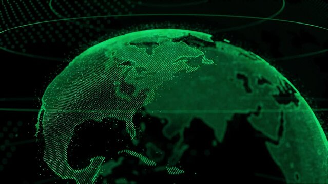 Digital World Animation Rotating On Its Axis, Digital World Map Animation With Technology Concept