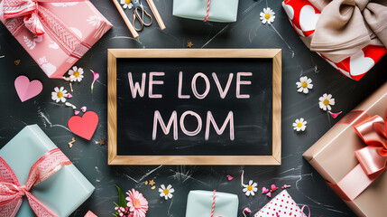 blackboard written we love mom mother's day - Powered by Adobe