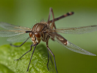 fly on a green leaf. macro
