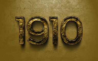 3D dark golden number design of 1910 on cracked golden background.