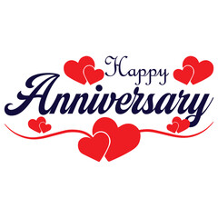 Happy Anniversary card. Beautiful greeting banner poster calligraphy inscription black text word gold ribbon. Hand drawn design. Handwritten modern brush lettering white background isolated vector