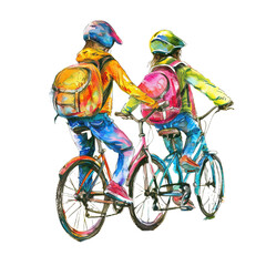 Obraz premium Celebrating School Kids on Bicycles with a Vibrant on white background,png
