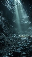 cinematic dark cave with glowing mushrooms