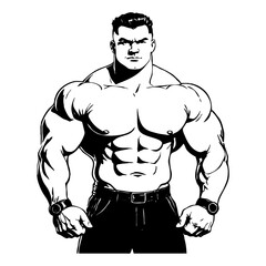 Fototapeta premium Strongman . Fictional character . Black and white illustration generated by Ai