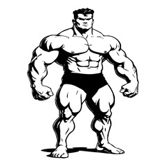 Fototapeta premium Strongman . Fictional character . Black and white illustration generated by Ai