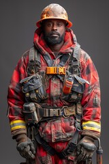 Naklejka premium Firefighter in full gear looking serious