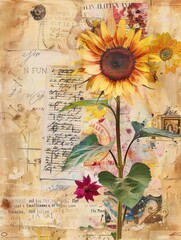 mixed media collage against the background of old paper vintage-style