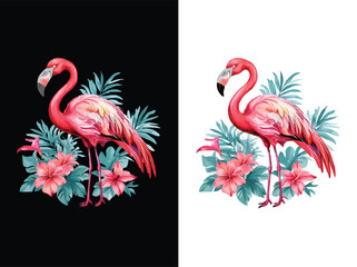 A vivid flamingo in colored ink vector customized art