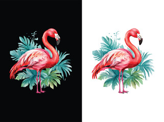 A vivid flamingo in colored ink vector customized art
