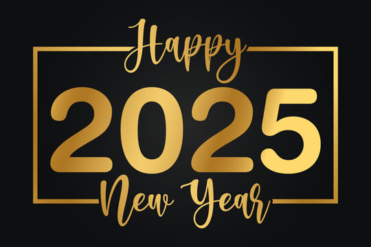 Happy new year 2025 banner black and golden vector luxury text 2025 happy new year.