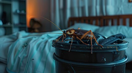 Cinematic Still: Dead Cockroach Beside Bed