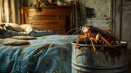 Cinematic Still: Dead Cockroach Beside Bed