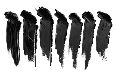 Collection set of black paint strokes on white background,png