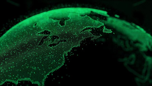 Digital World Animation Rotating On Its Axis, Digital World Map Animation With Technology Concept