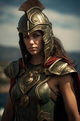 Fierce female warrior in ancient greek armor