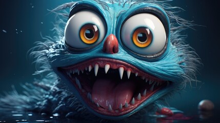 Fototapeta premium Scary monster with big eyes and sharp teeth