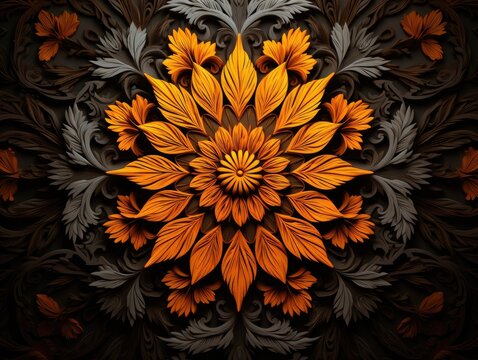 Intricate floral pattern with vibrant orange petals
