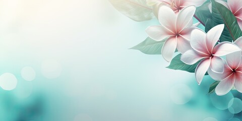 Tropical floral background with pink plumeria flowers