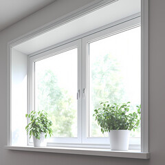 Sunlit Interior Windowsill Showcasing Indoor Plants and Modern Design Elements