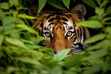 Captivating tiger in lush foliage