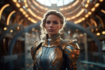 Obraz premium futuristic female warrior in golden armor