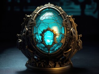 Fototapeta na wymiar Intricate steampunk-inspired ornate glass and metal sphere
