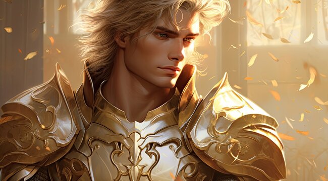 heroic fantasy warrior in golden armor