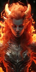 Fiery demonic fantasy character portrait